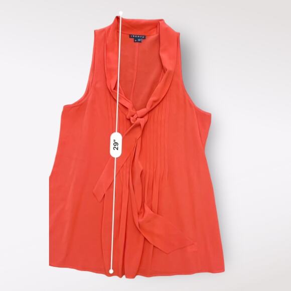 Theory Women’s Red Silk Pleated Scoop neck business casual blouse Size P - Picture 5 of 7